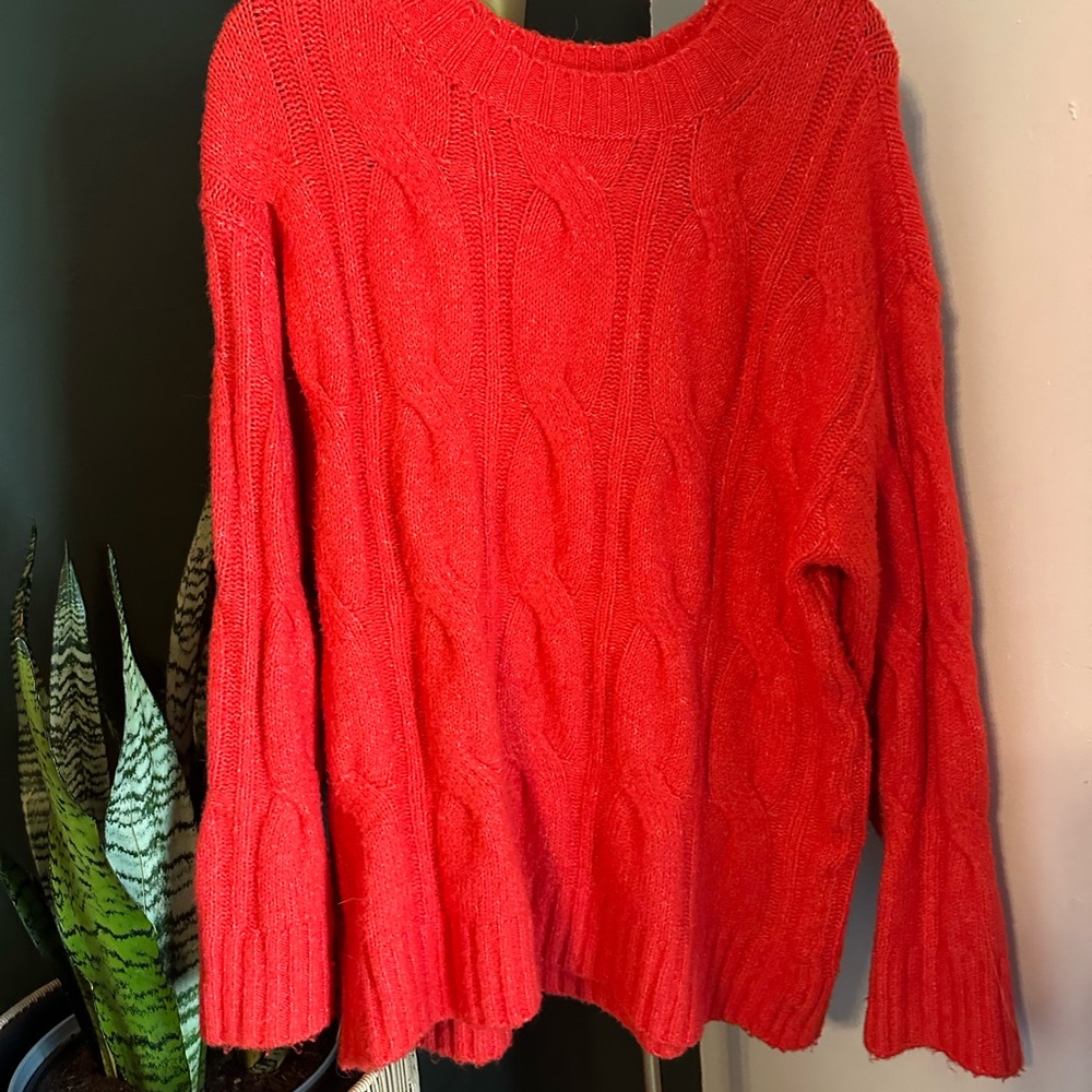 American Eagle Cozy Red Cable Knit Sweater